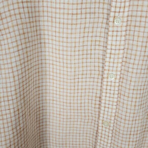 Banana Republic Orange Checks 100% Linen Button Front Shirt - Picture 2 of 5